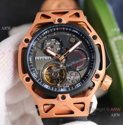 Hublot Techframe Ferrari Tourbillon 43mm Watches Rose Gold PVD